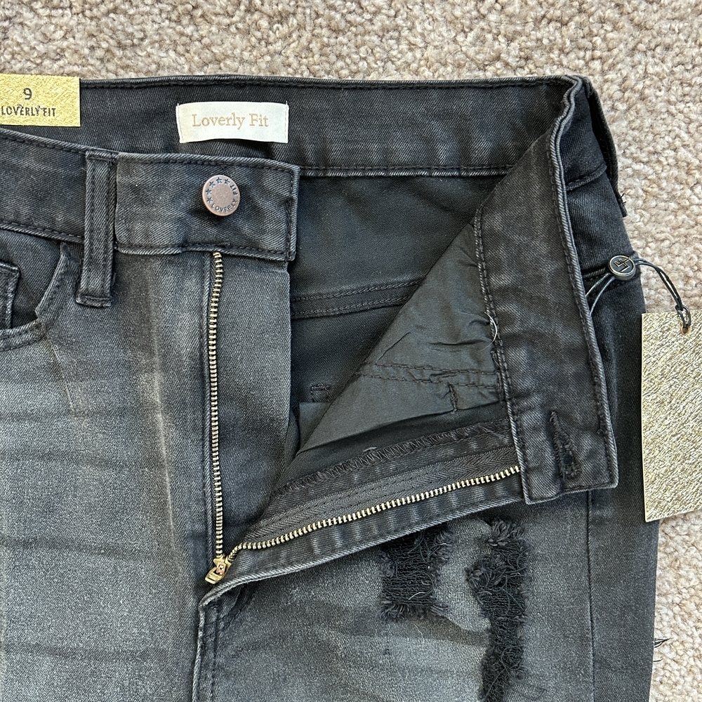 Loverly Fit Black Distressed High Rise Tie Cuff Denim Jeans NWT Size 9 - Picture 5 of 9